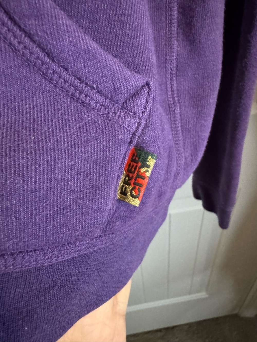 FREECITY Neighbor Hood Purple Pullover Hoodie Size 2 | LET’S GO Sleeve Graphic - Picture 4 of 8